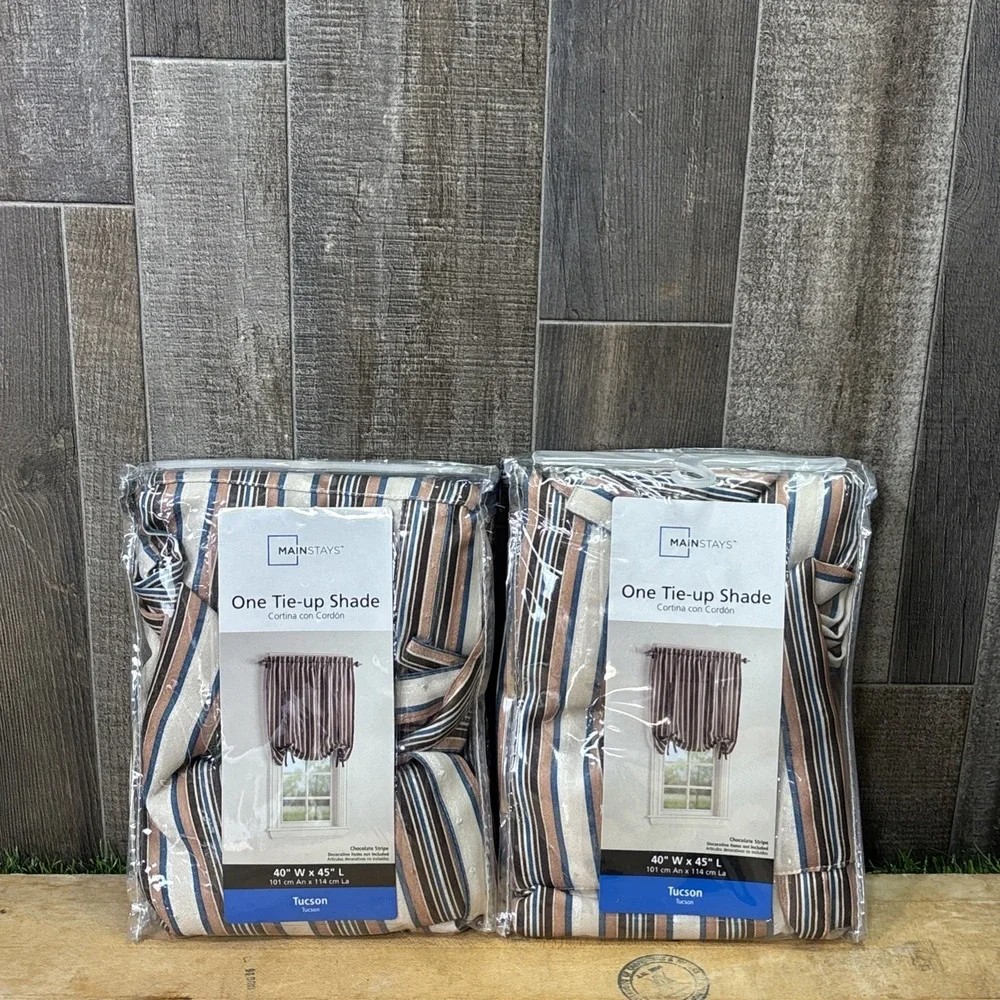 Lot of 2 Mainstays Tie-Up Window Shades 40x45 Tucson Stripe New Sealed